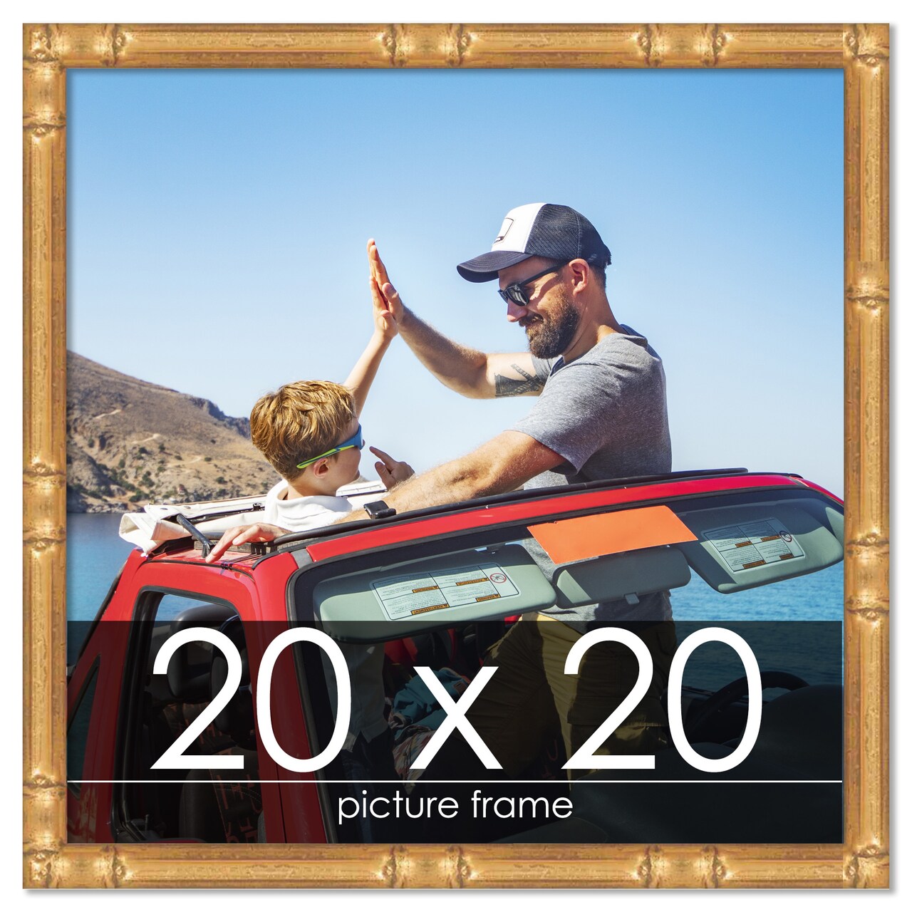 20x20 Thin Bamboo Picture Frame with UV-Resistant Acrylic & Acid Free Backing, Available in 2 Finishes - Gold and Brown